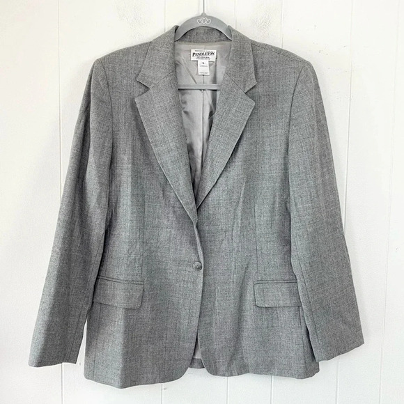 Pendleton 100% Virgin Wool Gray One Button Blazer Jacket Sz 16 Career Work Flaws - Picture 1 of 12